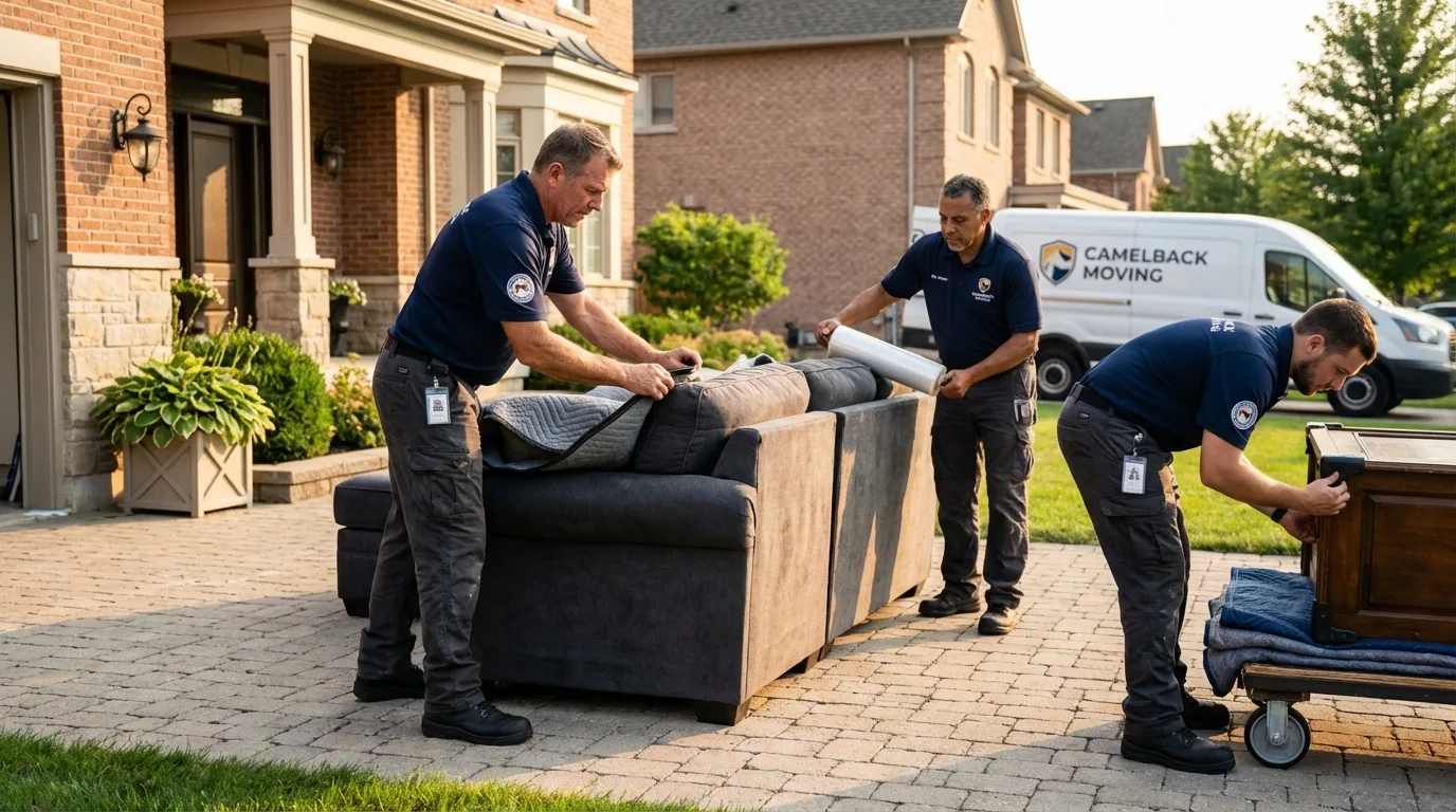 Large estate moving crew wrapping furniture in Redmond, WA