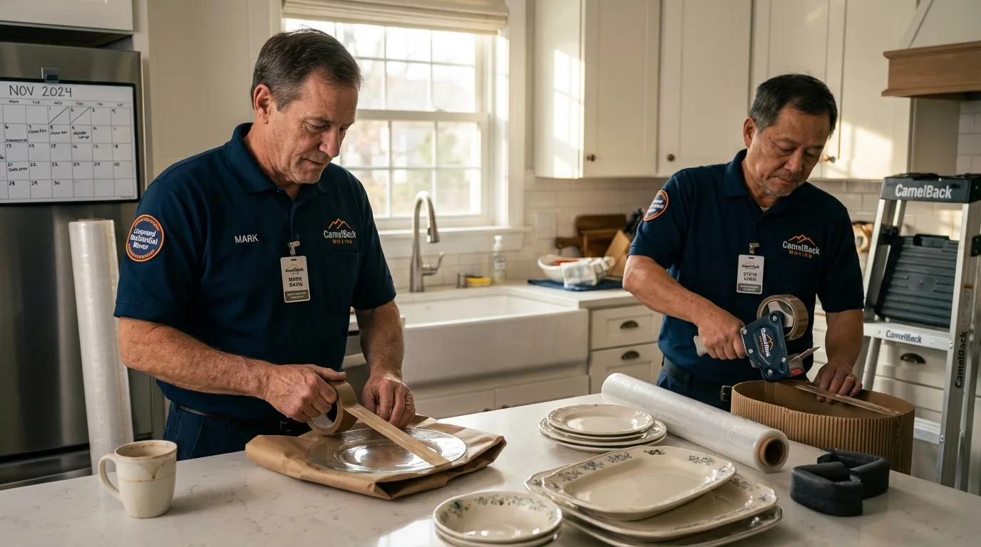 Professional crew packing kitchen dishware in Redmond, WA